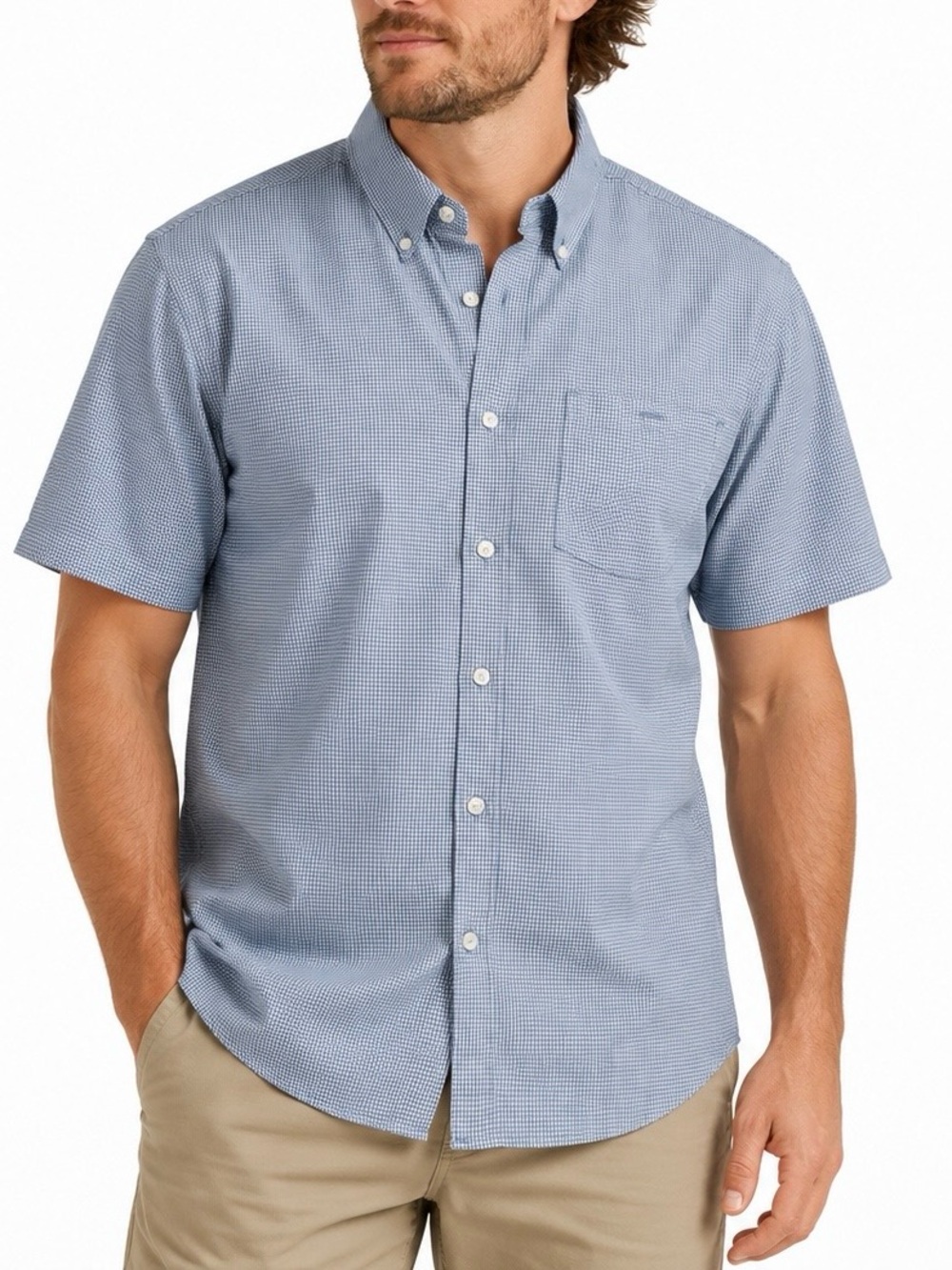 Mountain Khakis Men’s Large Blue Micro Check Button Down Shirt Outdoorsy Preppy